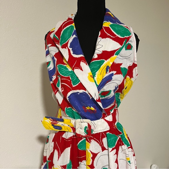 Vintage Miss Dorby Colorful Floral Midi Dress Size 8 Tea length red,yellow, blue - Picture 3 of 11